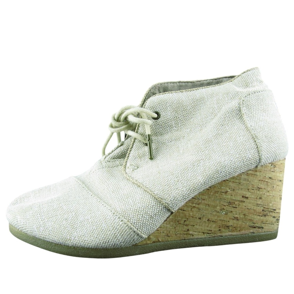 TOMS Women Ankle Boots Beige Fabric Lace Up Size 8 Medium